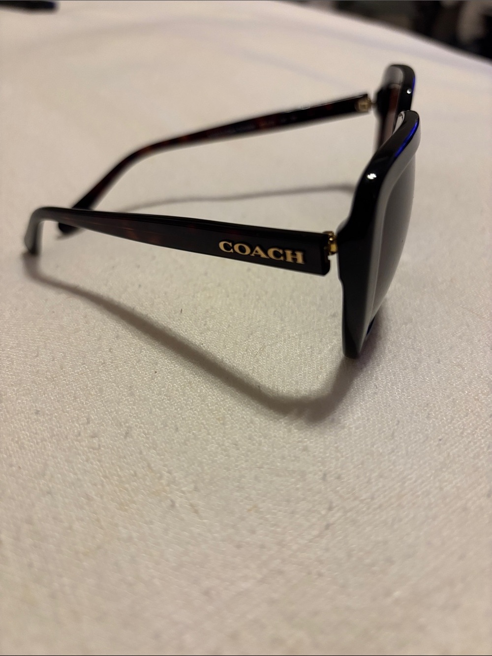 Coach Black Frame Sunglasses with Tortoiseshell Temples and Gold Logo